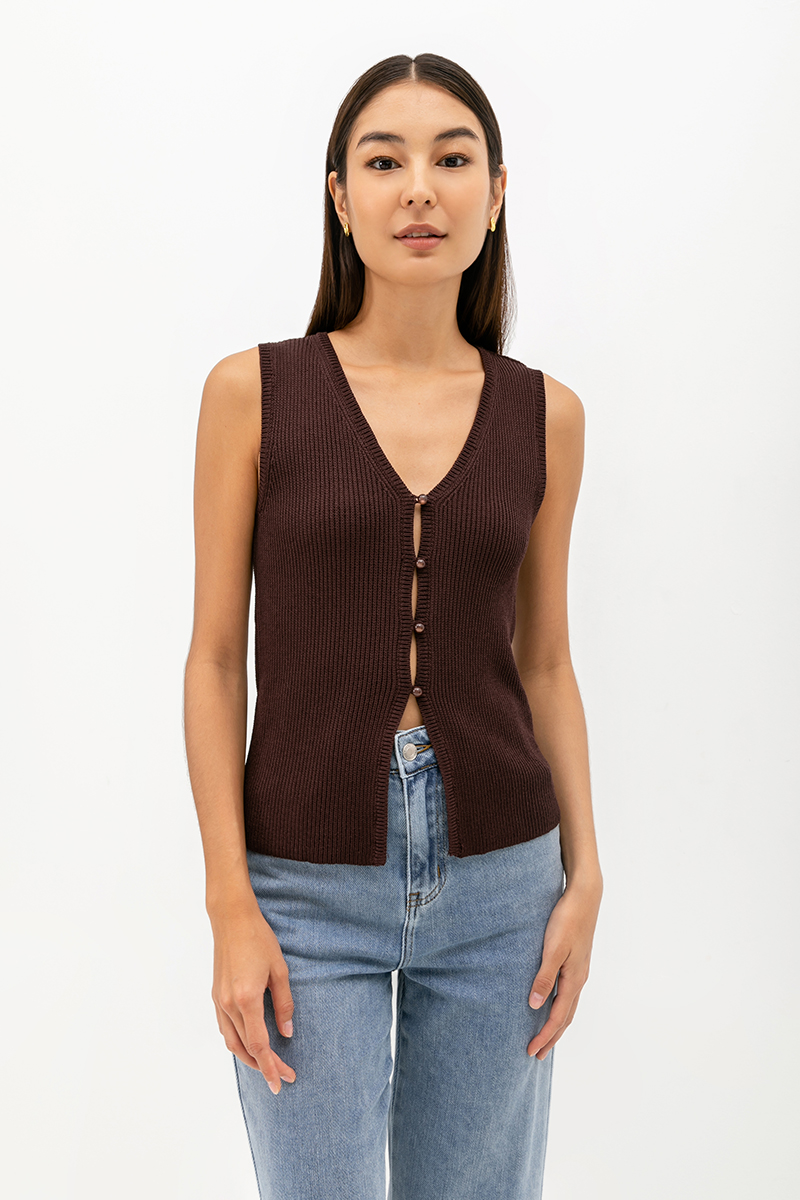 NAURA BUTTONDOWN KNIT SLEEVELESS TOP