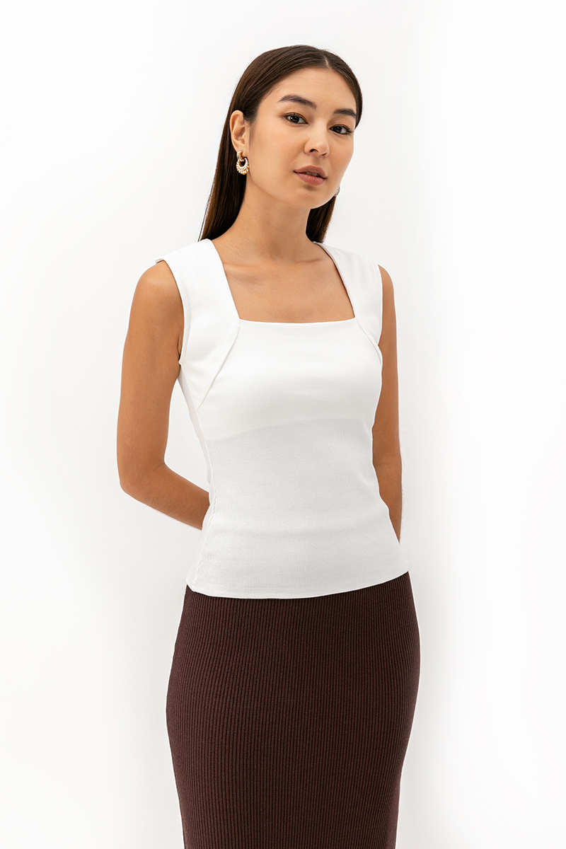 LYANNA RIBBED SQUARE NECK TANK TOP