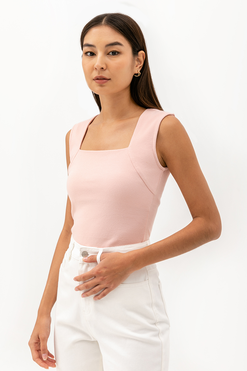 LYANNA RIBBED SQUARE NECK TANK TOP