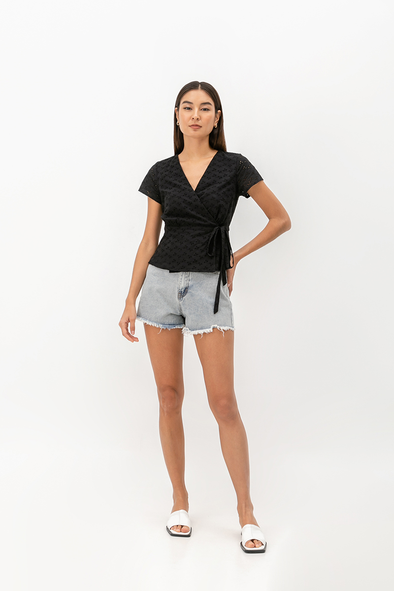 CHARMAINE EYELET WRAP TOP