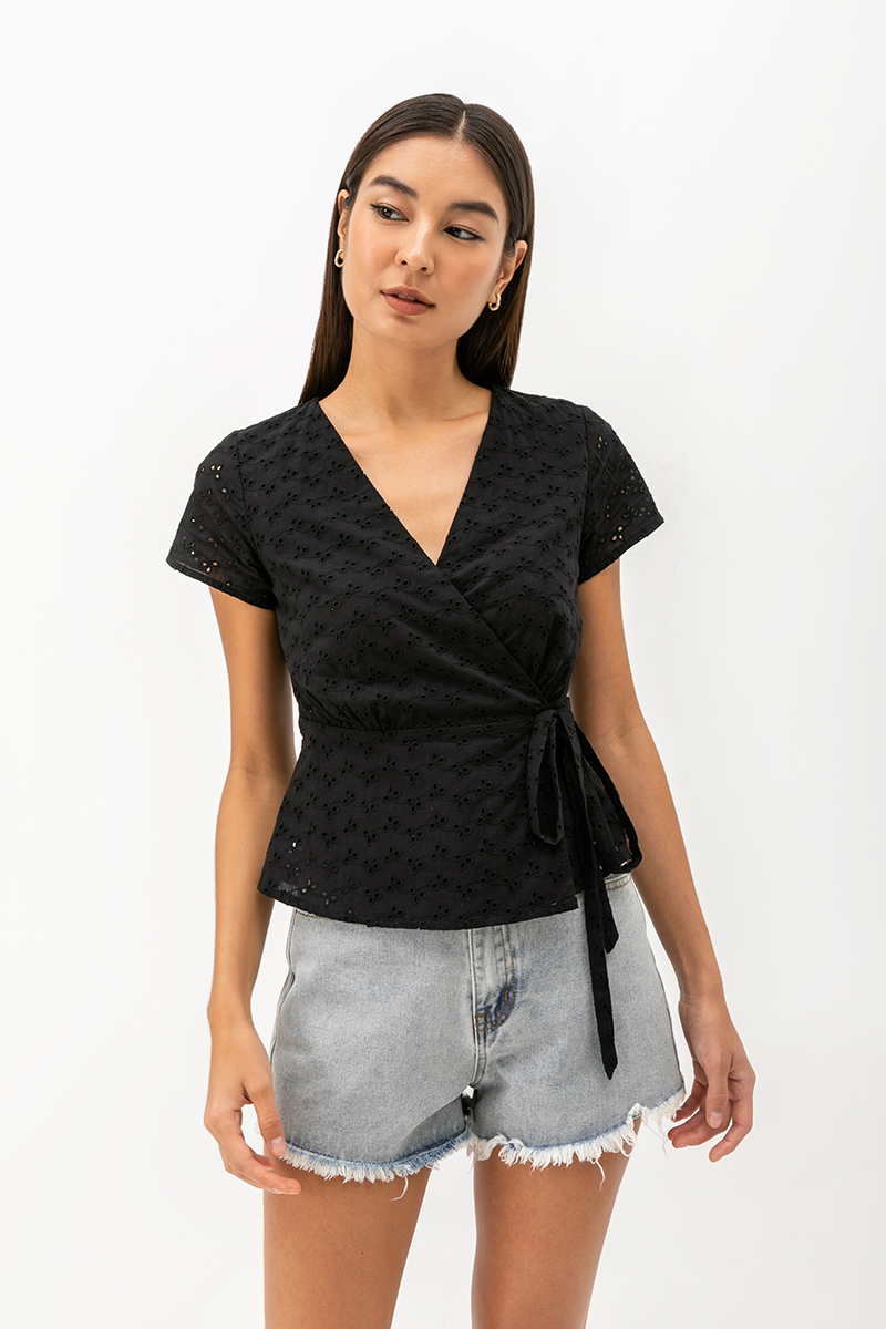 CHARMAINE EYELET WRAP TOP