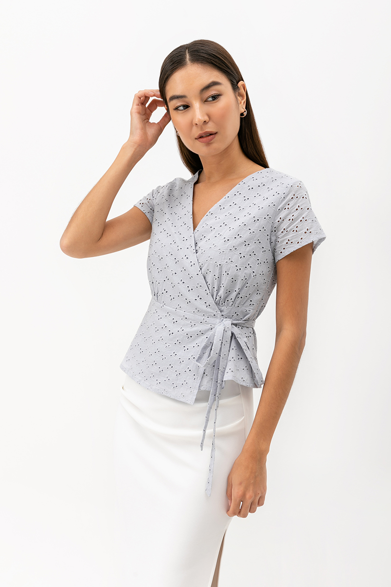 CHARMAINE EYELET WRAP TOP