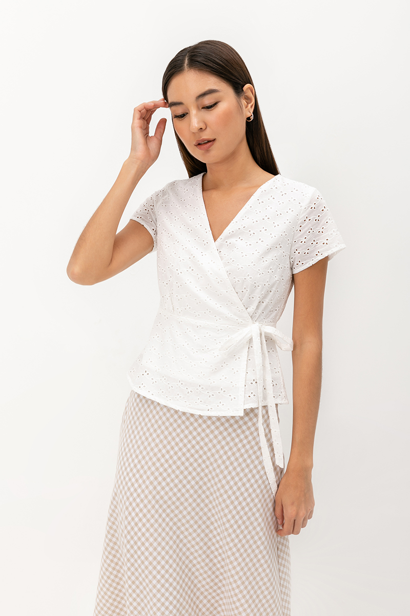 CHARMAINE EYELET WRAP TOP