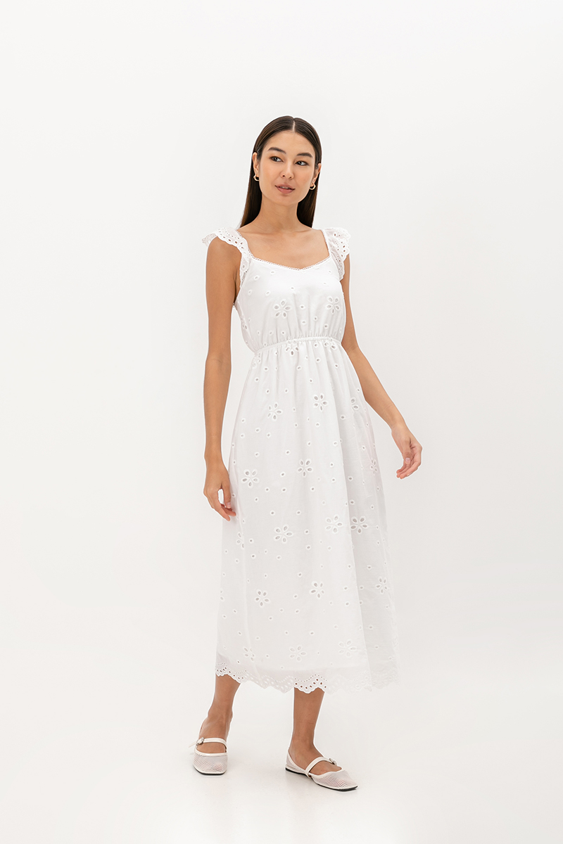 BEATRIZ EYELET FLUTTER DRESS