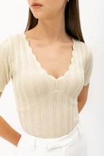CHERIE SCALLOP KNIT TOP W SLEEVES