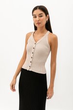 DARINA HALTER BUTTONDOWN KNIT TOP