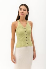 DARINA HALTER BUTTONDOWN KNIT TOP