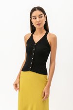 DARINA HALTER BUTTONDOWN KNIT TOP