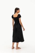 CLARESSA RUCHED WAIST LINEN MIDI DRESS CLARESSA RUCHED WAIST LINEN MIDI DRESS
