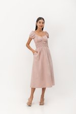 CLARESSA RUCHED WAIST LINEN MIDI DRESS CLARESSA RUCHED WAIST LINEN MIDI DRESS
