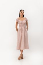 CLARESSA RUCHED WAIST LINEN MIDI DRESS CLARESSA RUCHED WAIST LINEN MIDI DRESS