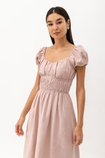 CLARESSA RUCHED WAIST LINEN MIDI DRESS CLARESSA RUCHED WAIST LINEN MIDI DRESS