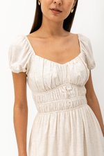 CLARESSA RUCHED WAIST LINEN MIDI DRESS CLARESSA RUCHED WAIST LINEN MIDI DRESS