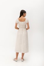 CLARESSA RUCHED WAIST LINEN MIDI DRESS CLARESSA RUCHED WAIST LINEN MIDI DRESS