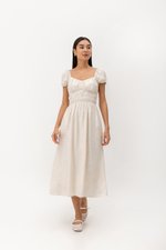 CLARESSA RUCHED WAIST LINEN MIDI DRESS CLARESSA RUCHED WAIST LINEN MIDI DRESS