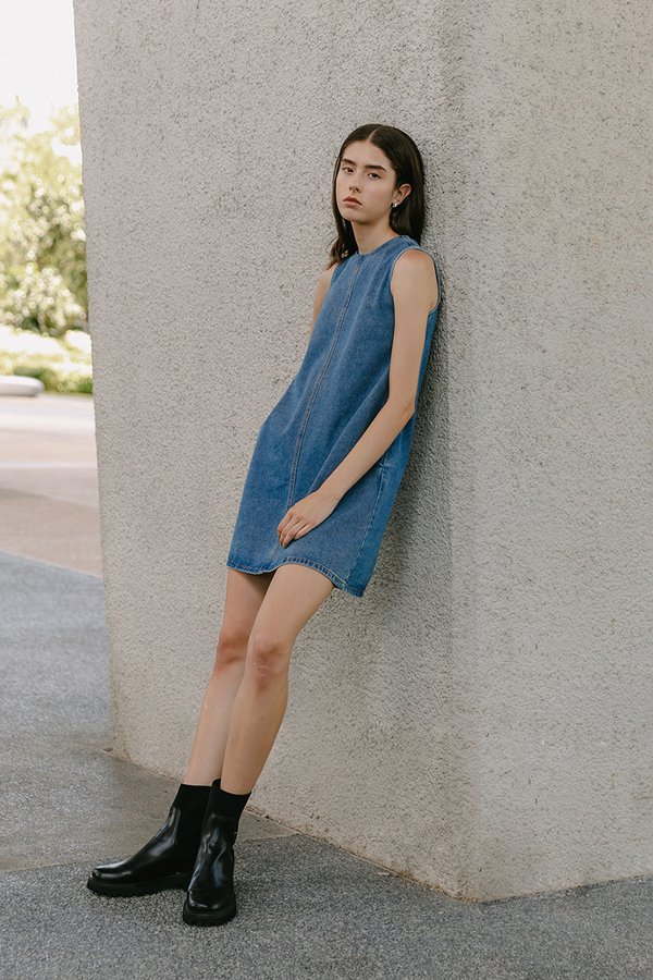 DUNE DENIM SHIFT MINI DRESS