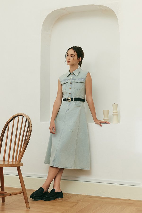 DYLAN SLEEVELESS DENIM MIDI DRESS