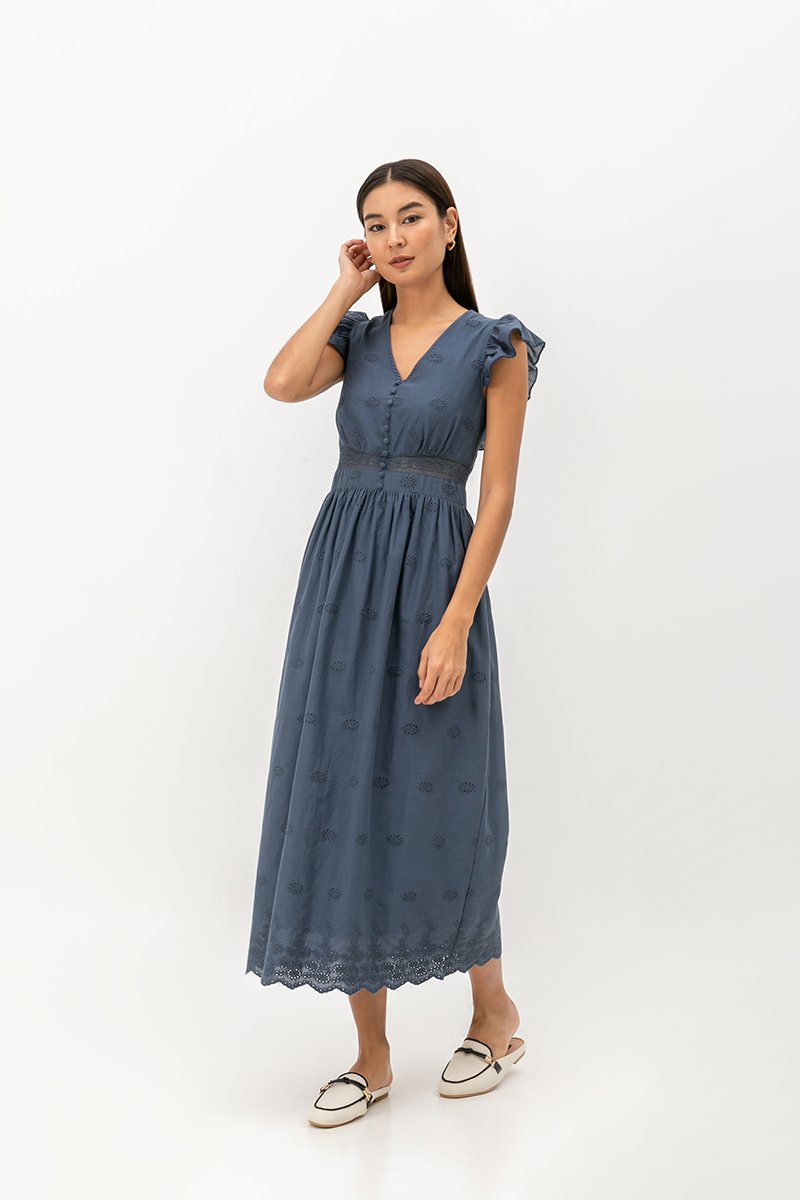 ERINN EYELET FLUTTER SLEEVE MAXI DRESS ERINN EYELET FLUTTER SLEEVE MAXI DRESS