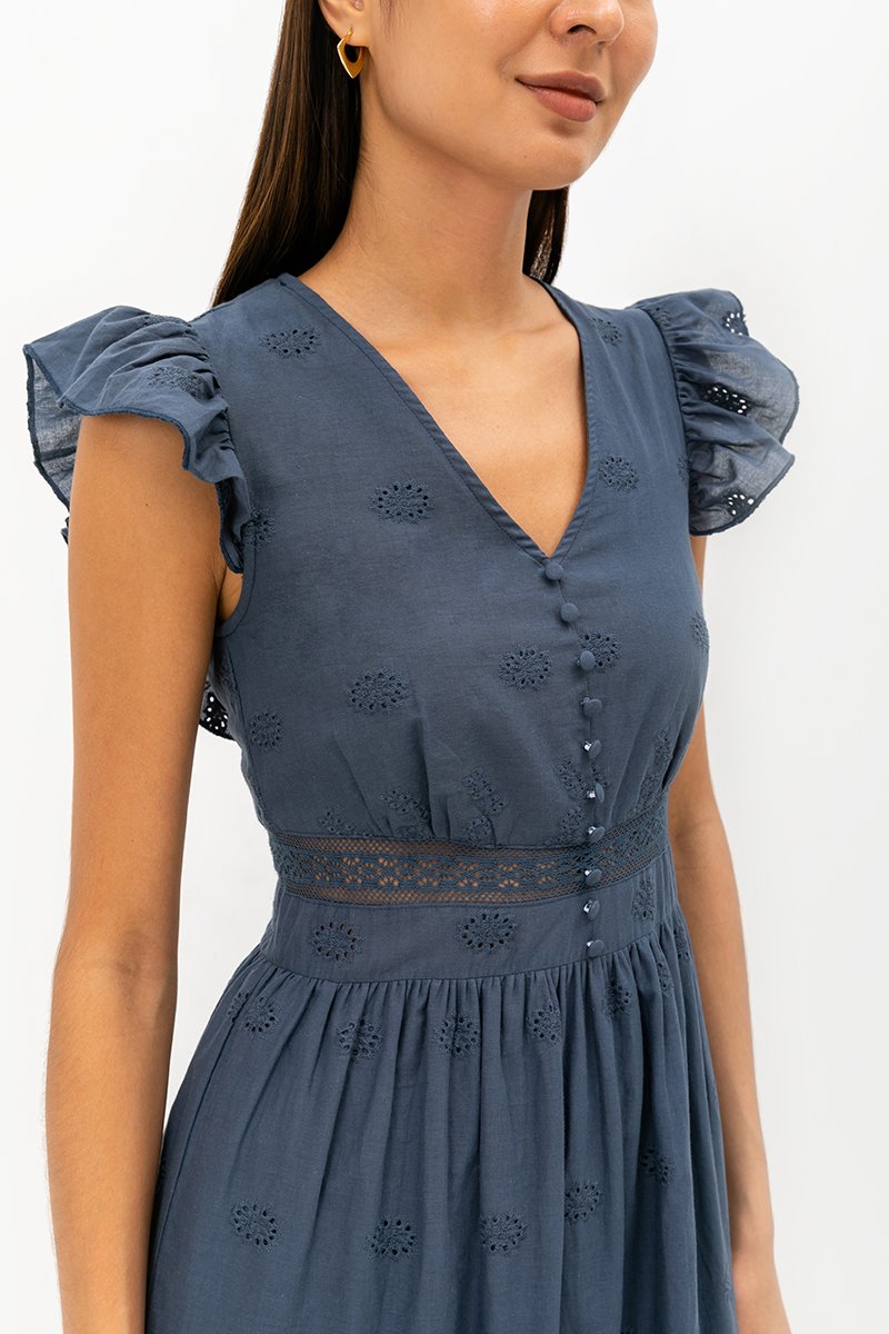ERINN EYELET FLUTTER SLEEVE MAXI DRESS ERINN EYELET FLUTTER SLEEVE MAXI DRESS
