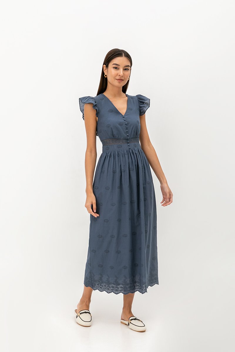 ERINN EYELET FLUTTER SLEEVE MAXI DRESS ERINN EYELET FLUTTER SLEEVE MAXI DRESS