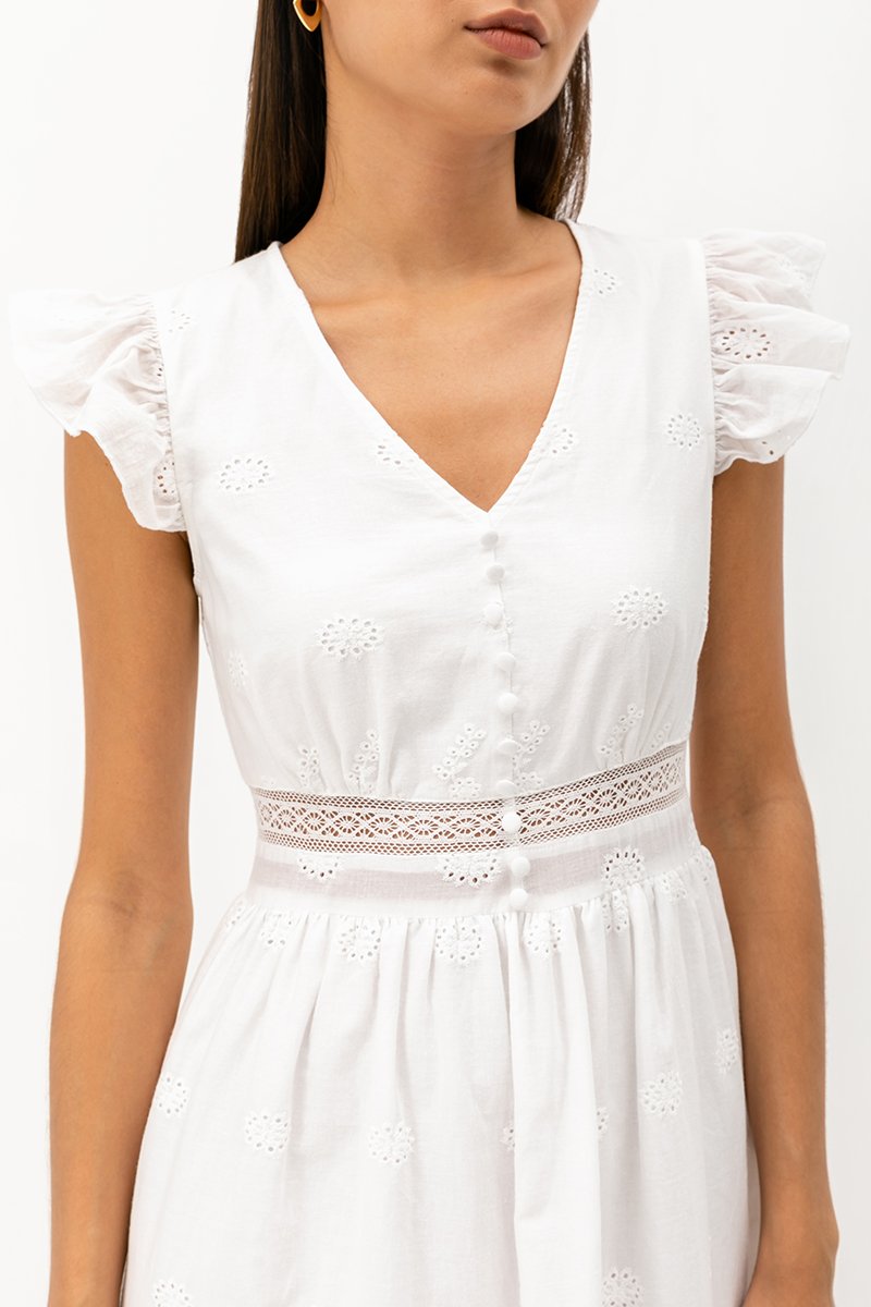 ERINN EYELET FLUTTER SLEEVE MAXI DRESS ERINN EYELET FLUTTER SLEEVE MAXI DRESS