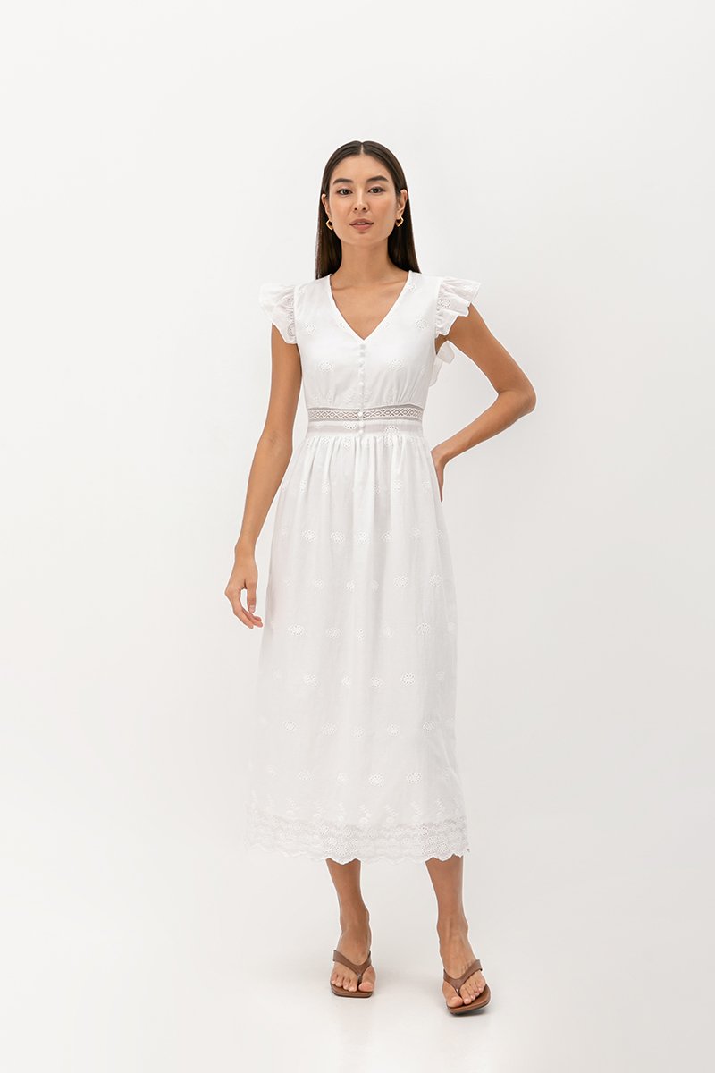 ERINN EYELET FLUTTER SLEEVE MAXI DRESS ERINN EYELET FLUTTER SLEEVE MAXI DRESS