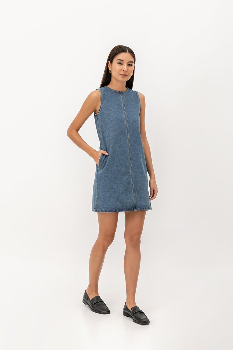 DUNE DENIM SHIFT MINI DRESS