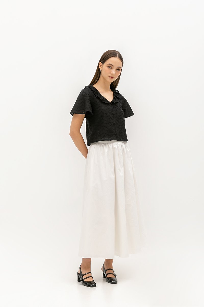 SHYE RUFFLE COLLAR EYELET TOP