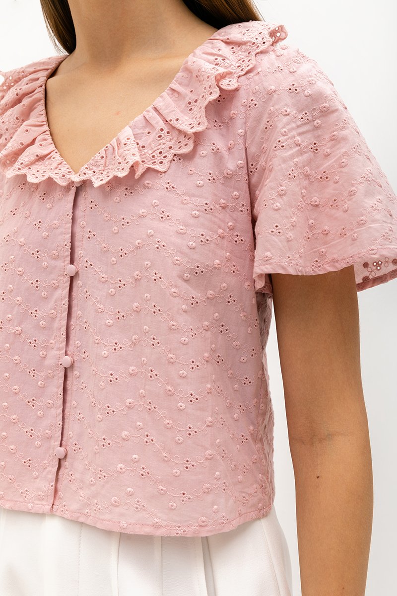 SHYE RUFFLE COLLAR EYELET TOP