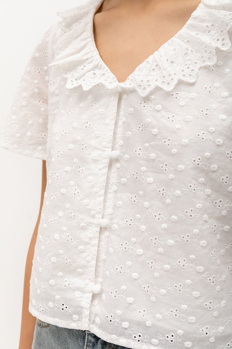 SHYE RUFFLE COLLAR EYELET TOP
