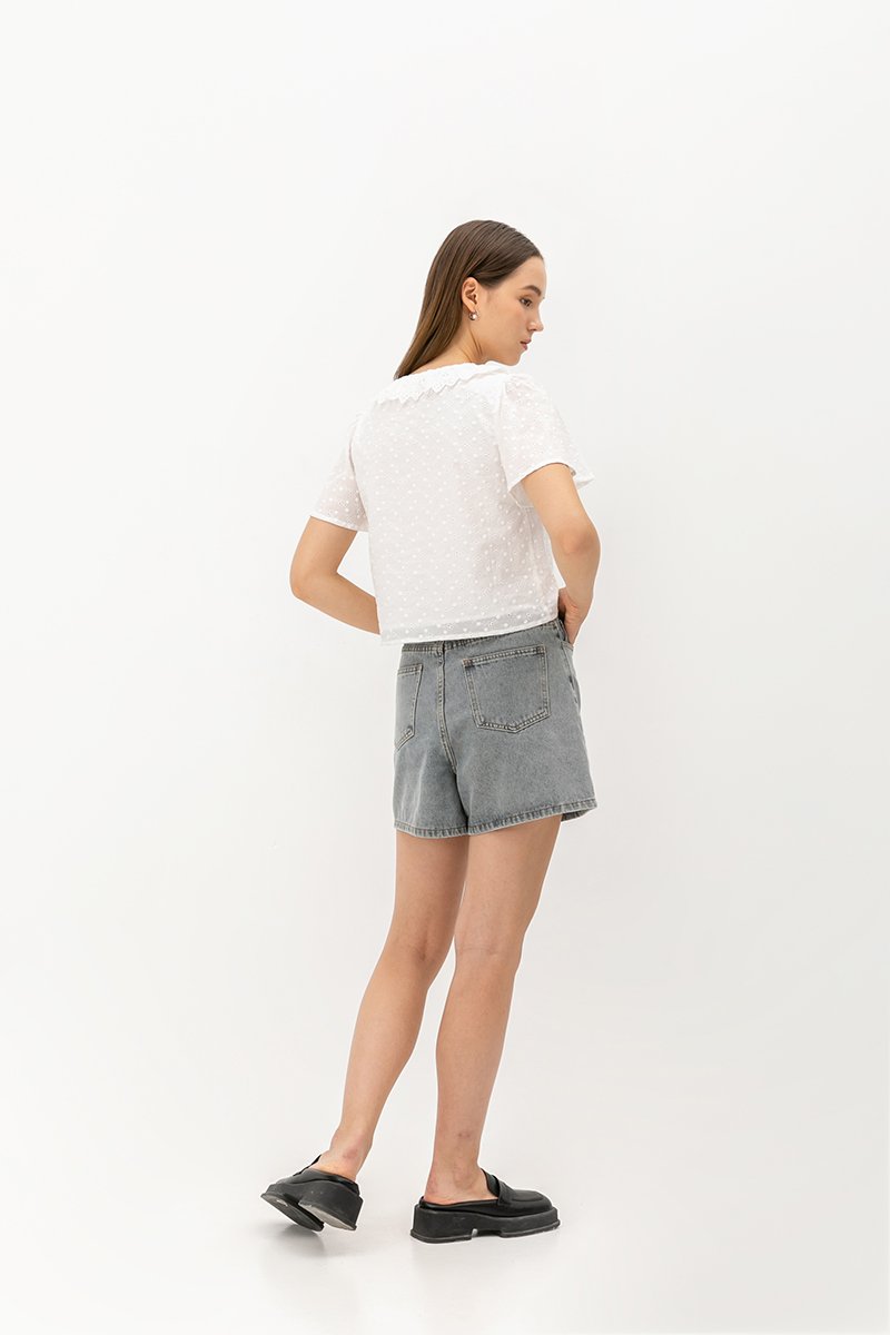 SHYE RUFFLE COLLAR EYELET TOP