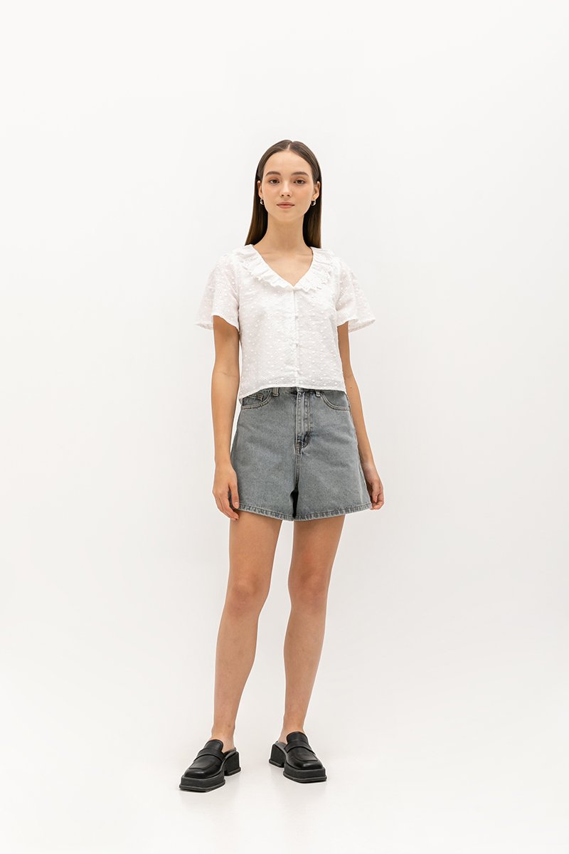 SHYE RUFFLE COLLAR EYELET TOP