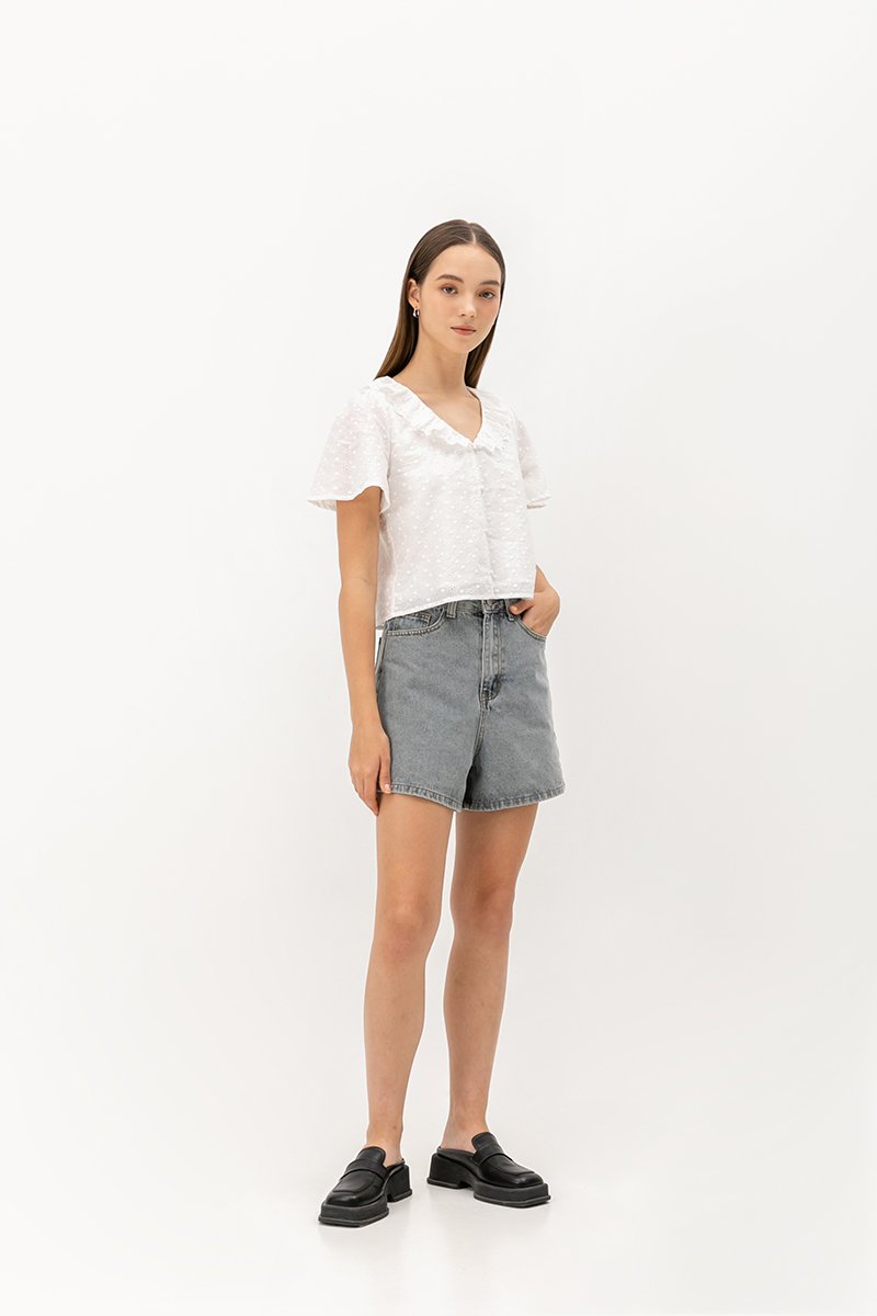 SHYE RUFFLE COLLAR EYELET TOP