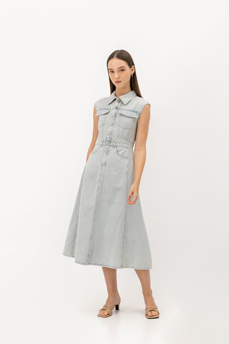 DYLAN SLEEVELESS DENIM MIDI DRESS