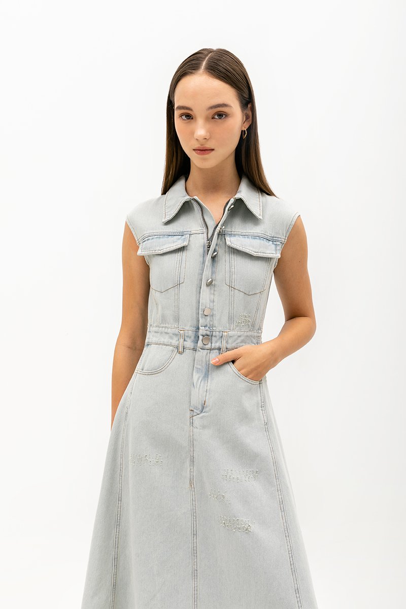 DYLAN SLEEVELESS DENIM MIDI DRESS