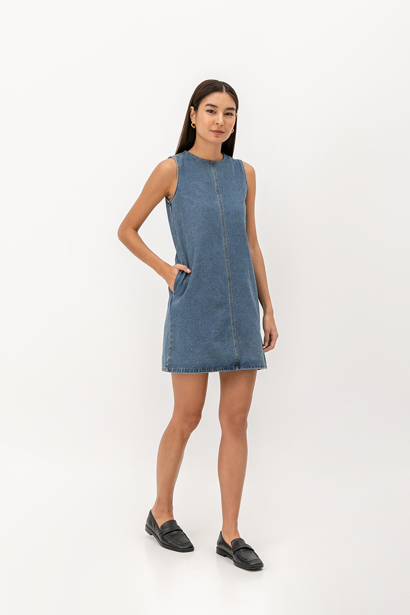 DUNE DENIM SHIFT MINI DRESS 