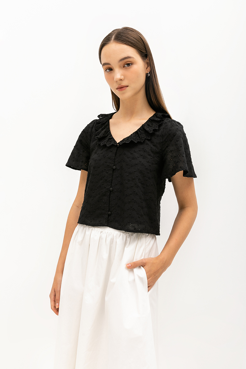 SHYE RUFFLE COLLAR EYELET TOP