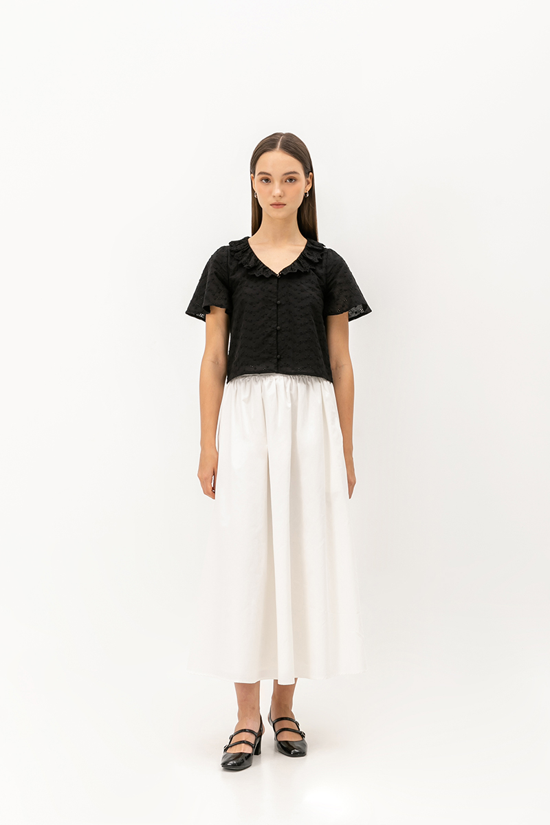 SHYE RUFFLE COLLAR EYELET TOP