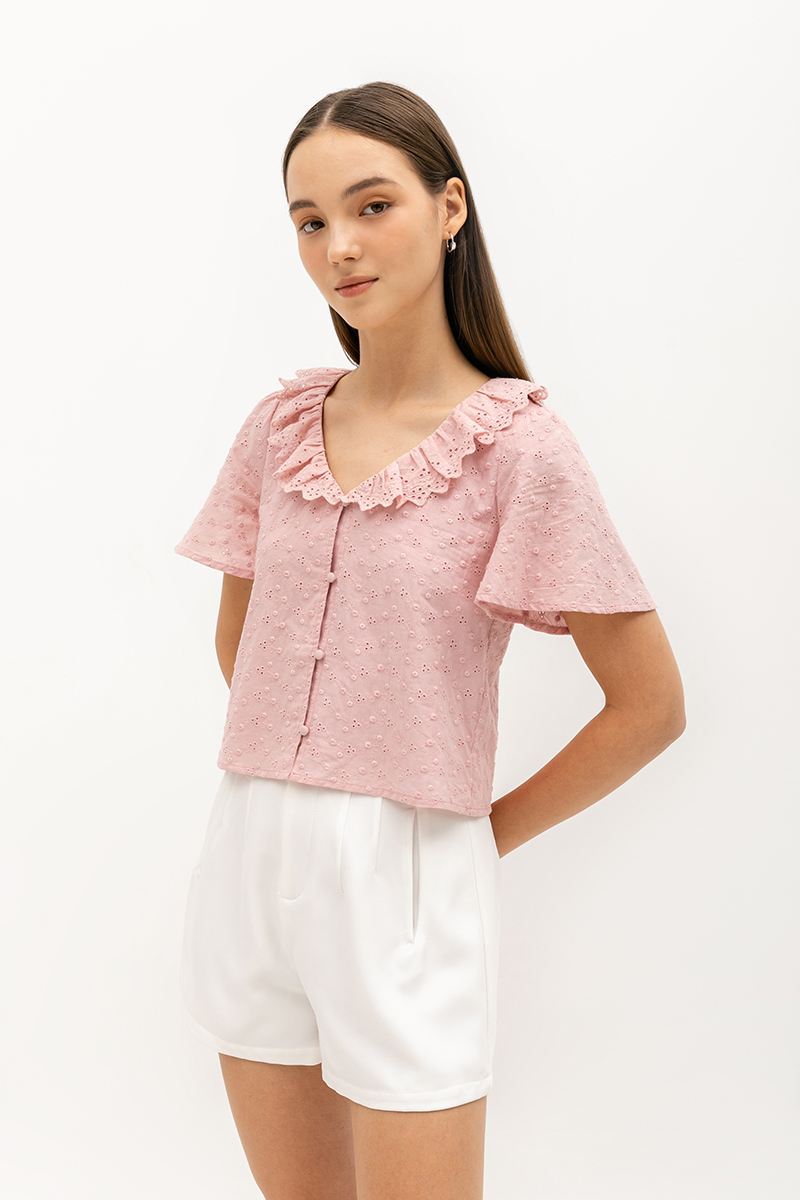 SHYE RUFFLE COLLAR EYELET TOP