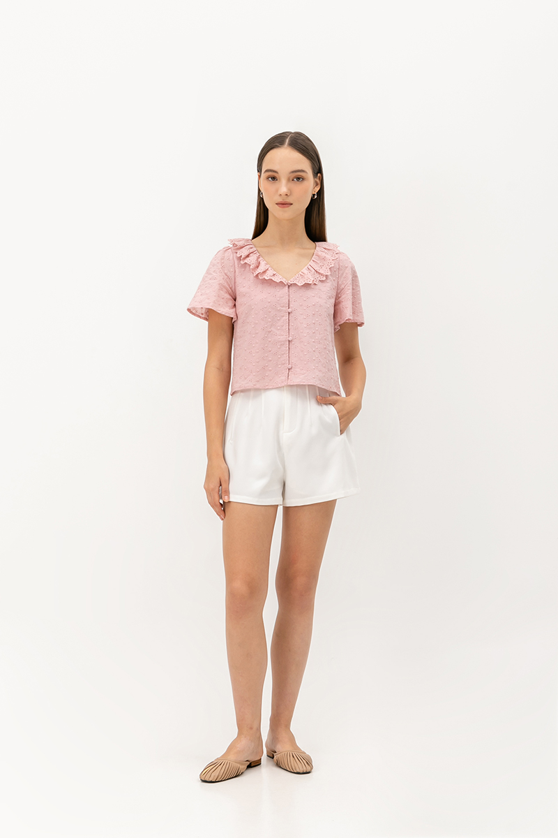 SHYE RUFFLE COLLAR EYELET TOP