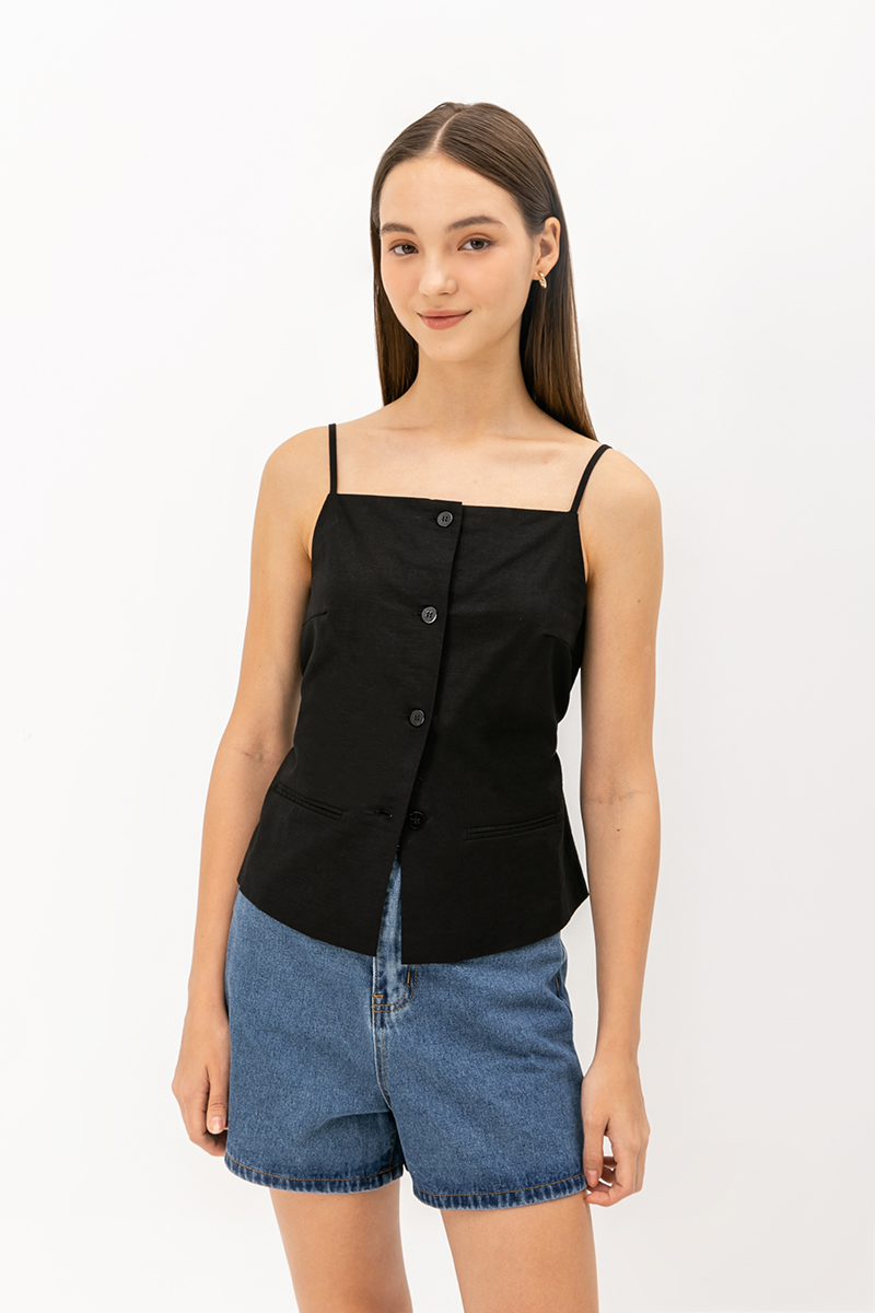 DAVIS BUTTONDOWN LINEN VEST TOP 