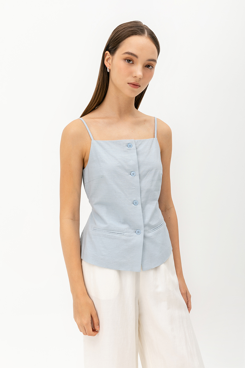 DAVIS BUTTONDOWN LINEN VEST TOP