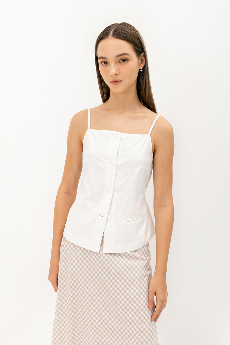 DAVIS BUTTONDOWN LINEN VEST TOP 