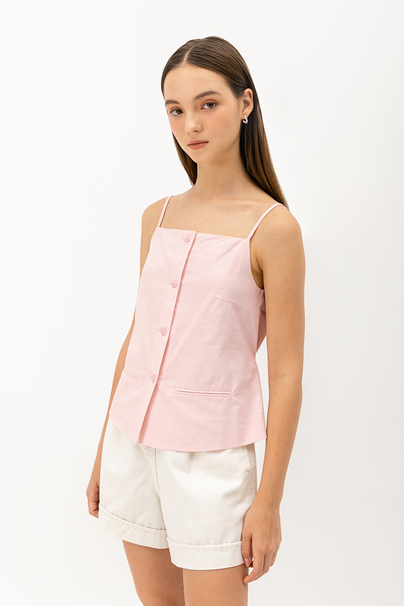 DAVIS BUTTONDOWN LINEN VEST TOP