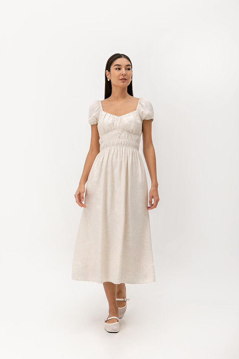 *BACKORDER* CLARESSA RUCHED WAIST LINEN MIDI DRESS