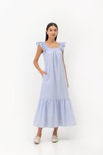 ARALYNN STRIPED RUFFLE MAXI DRESS W SASH