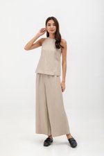 HARPER ELASTIC WAISTBAND WIDE LEG LINEN PANTS