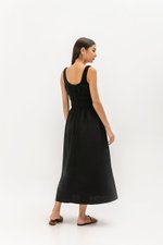 HAZELLE RUCHED WAIST LINEN MIDI DRESS