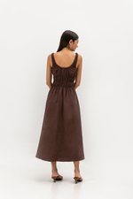 HAZELLE RUCHED WAIST LINEN MIDI DRESS