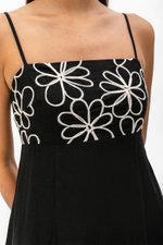 IRISA CONTRAST FLORAL EMBROIDERY MAXI LINEN DRESS